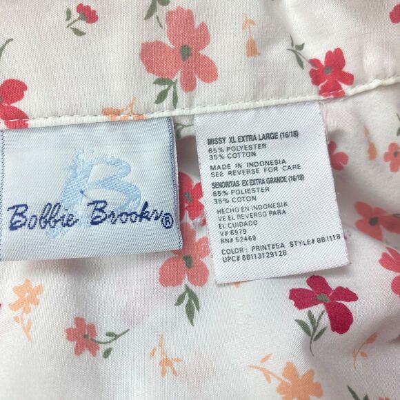 Bobbie Brooks White Red Floral Blouse XL Button Front Oversized Boho Peasant Top - Picture 9 of 9